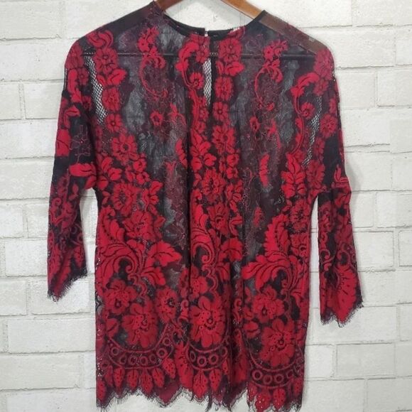 NWOT BKE Boutique Red and Black lace blouse For Buckle - Picture 5 of 8